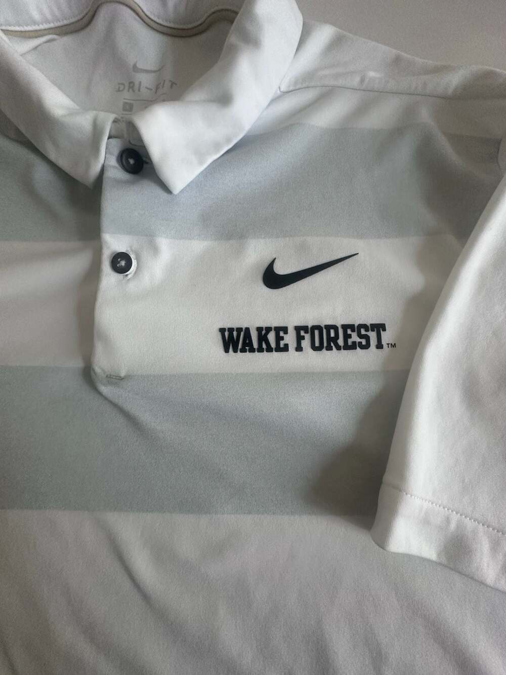 L Nike Wake Forest Demon Deacons Dri-Fit white gray Striped Golf Polo Shirt